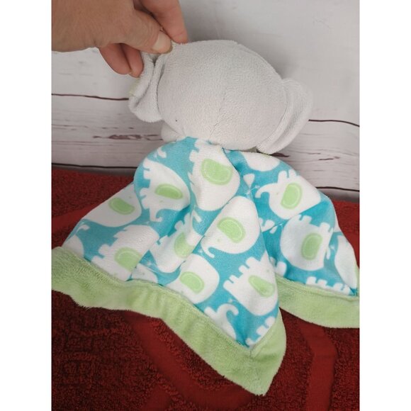 Carters Elephant Lovey Baby Blanket Plush Toy With Green & Blue Elephant Print - Picture 2 of 8